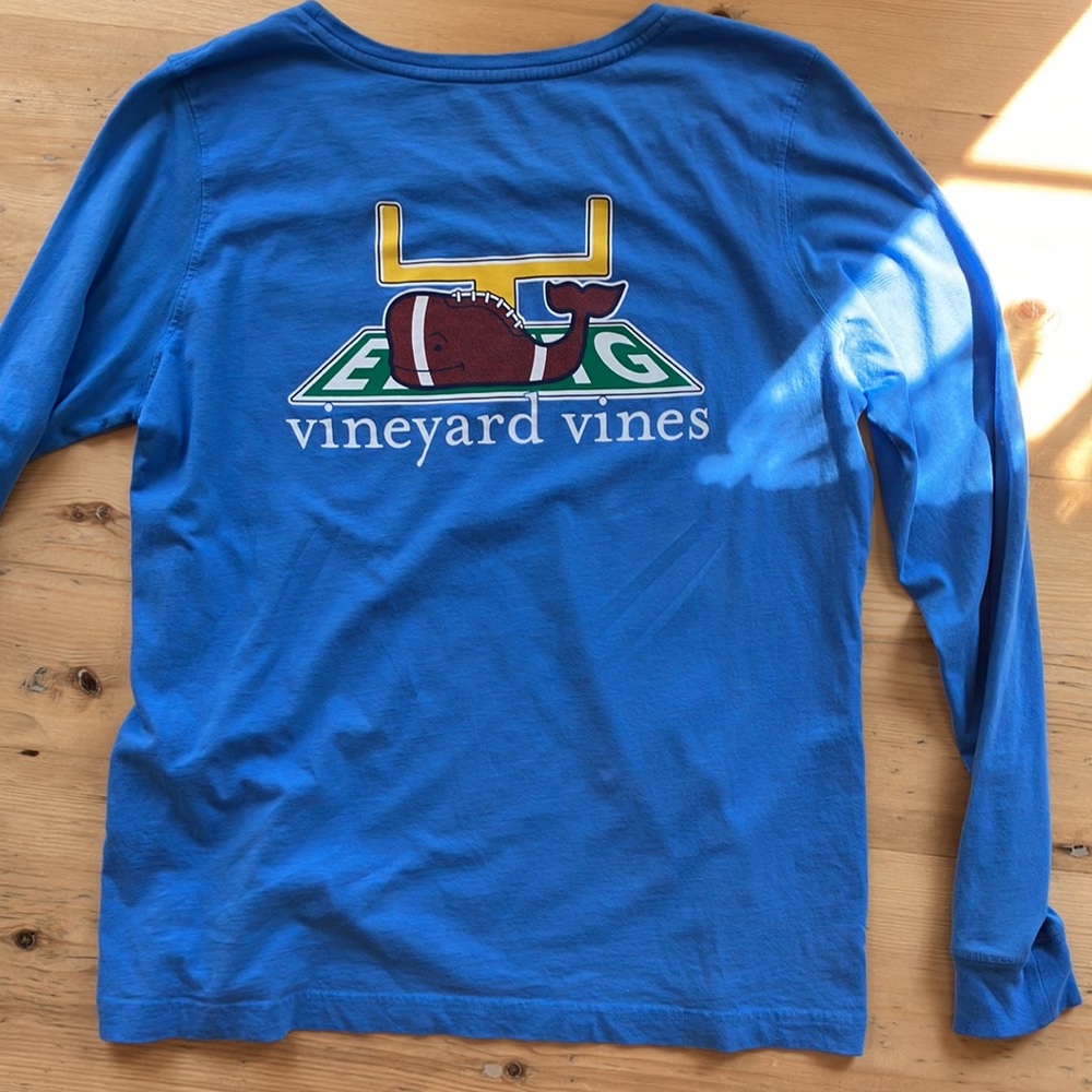 Vineyard Vines Blue Long Sleeve Tee with Football Design
